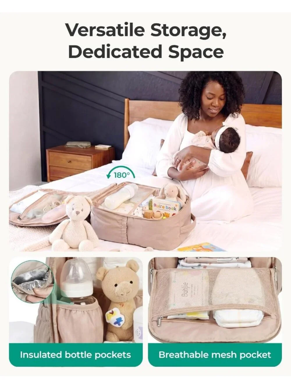 Lightweight Puffy Baby Diaper Bag Backpack with Insulated Pockets & Changing Pad